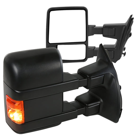 Coolstuffguru Compatible with Ford F250 SuperDuty Manual Extend Towing Mirrors Amber Turn Signal Pair