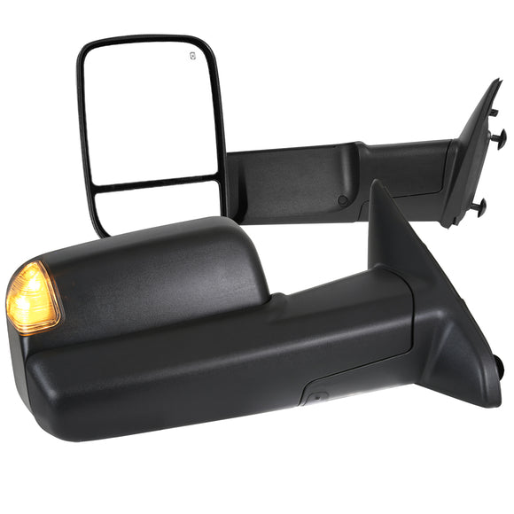 Coolstuffguru Compatible with Dodge Ram 1500 2500 3500 Black Power Heated Side Mirrors+LED Signal Puddle Light