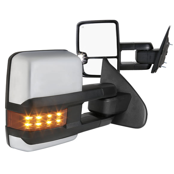 Coolstuffguru Compatible with Chevy Silverado GMC Sierra POWER FOLDING+HEAT Extended Tow Mirrors w/LED Signal