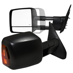 Coolstuffguru Black Power Heated Towing Telescopic Mirror with Signal Lights Compatible with 2007-2021 Toyota Tundra, 2008-2017 Sequoia