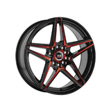 1 X Spec-1 SP-54 Gloss Black & Red Machined 18X8 4x100/4x114.3 73.1 Hub 38 Offset Black, Red Wheel Rim