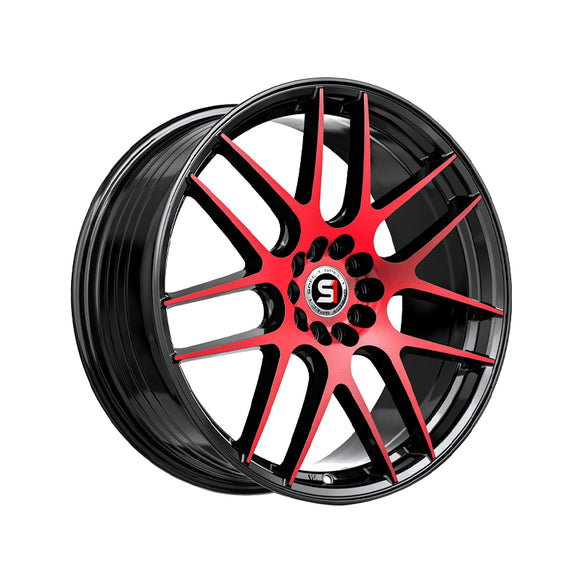 1 X Spec-1 SP-65 Gloss Black & Red Machined 18X9 Blank 4x/5x 73.1 Hub 38 Offset Black, Red Wheel Rim