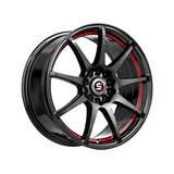 1 X Spec-1 SP-67 Gloss Black & Red Line 17X7 5x108/5x114.3 73.1 Hub 42 Offset Black, Red Wheel Rim