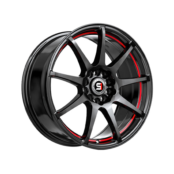 1 X Spec-1 SP-67 Gloss Black & Red Line 17X7 5x105/5x114.3 73.1 Hub 42 Offset Black, Red Wheel Rim