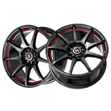 1 X Spec-1 SP-67 Gloss Black & Red Line 17X7 5x108/5x114.3 73.1 Hub 42 Offset Black, Red Wheel Rim