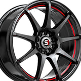 1 X Spec-1 SP-67 Gloss Black & Red Line 17X7 5x100/5x114.3 73.1 Hub 42 Offset Black, Red Wheel Rim