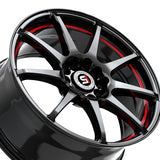 1 X Spec-1 SP-67 Gloss Black & Red Line 17X7 5x108/5x114.3 73.1 Hub 42 Offset Black, Red Wheel Rim