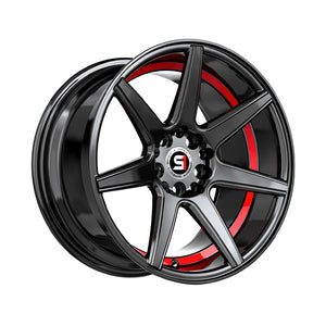 1 X Spec-1 SP-73 Gloss Black & Red Undercut 18X8 4x100/4x114.3 73.1 Hub 38 Offset Black, Red Wheel Rim