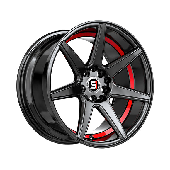 1 X Spec-1 SP-73 Gloss Black & Red Undercut 17X7.5 5x114.3/5x120 73.1 Hub 42 Offset Black, Red Wheel Rim