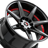 1 X Spec-1 SP-73 Gloss Black & Red Undercut 17X7.5 5x114.3/5x120 73.1 Hub 42 Offset Black, Red Wheel Rim