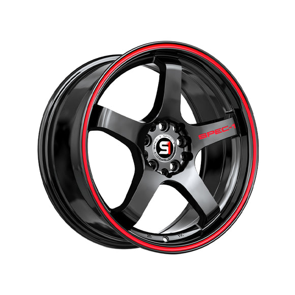1 X Spec-1 SPT-31 Gloss Black & Red Line 18X8.5 5x114.3/5x120 73.1 Hub 38 Offset Black, Red Wheel Rim