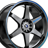 1 X Spec-1 SPT-33 Gloss Black & Blue Line 19X8.5 Blank 4x/5x 73.1 Hub 38 Offset Black, Blue Wheel Rim