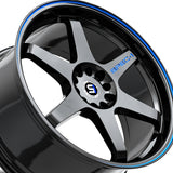 1 X Spec-1 SPT-33 Gloss Black & Blue Line 19X9.5 Blank 4x/5x 73.1 Hub 42 Offset Black, Blue Wheel Rim