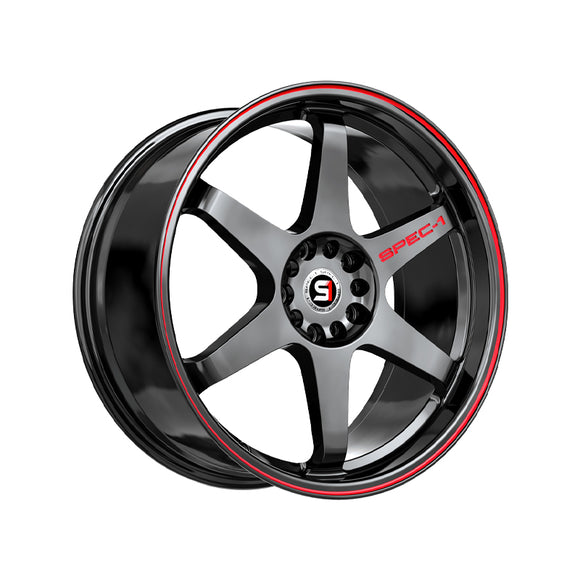 1 X Spec-1 SPT-33 Gloss Black & Red Line 17X8 5x100/5x114.3 73.1 Hub 38 Offset Black, Red Wheel Rim