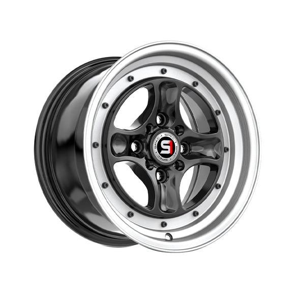 1 X Spec-1 SPT-35 Gloss Black & Machined Lip 15X8 4x100/4x114.3 73.1 Hub 25 Offset Black Wheel Rim