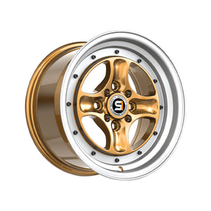 1 X Spec-1 SPT-35 Gold & Machined Lip 15X8 4x100/4x114.3 73.1 Hub 25 Offset Gold Wheel Rim