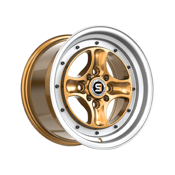 1 X Spec-1 SPT-35 Gold & Machined Lip 15X8 4x100/4x114.3 73.1 Hub 25 Offset Gold Wheel Rim