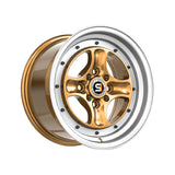 1 X Spec-1 SPT-35 Gold & Machined Lip 15X8 4x100/4x114.3 73.1 Hub 25 Offset Gold Wheel Rim