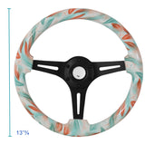 Coolstuffguru Black 3-Spoke 350mm Racing Wooden Tiff Blue Feather Printing Steering Wheel