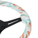Coolstuffguru Black 3-Spoke 350mm Racing Wooden Tiff Blue Feather Printing Steering Wheel