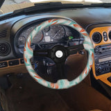 Coolstuffguru Black 3-Spoke 350mm Racing Wooden Tiff Blue Feather Printing Steering Wheel