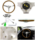 Coolstuffguru Polished 370 mm Wooden Steel Style Steering Wheel 2.5" Deep w/ Horn Button