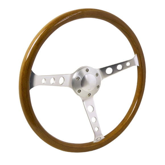 Coolstuffguru Polished 370 mm Wooden Steel Style Steering Wheel 2.5