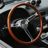 Coolstuffguru Polished 370mm Wooden Steel Style Wood Steering Wheel 2" Deep w/Horn Button