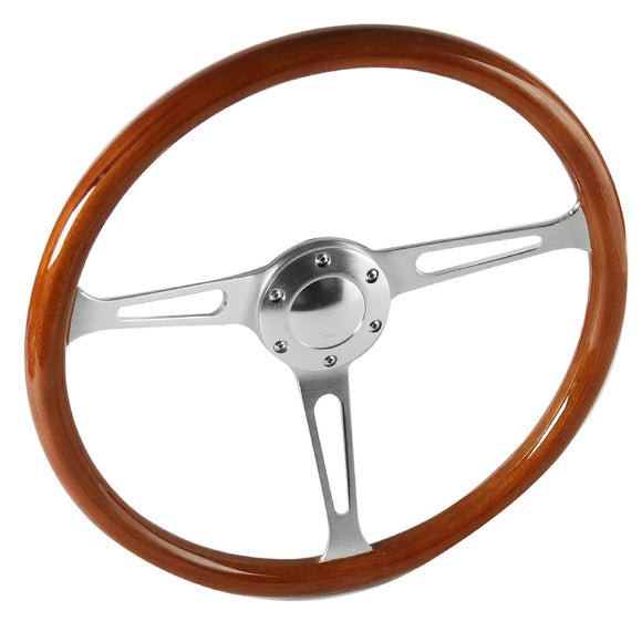 Coolstuffguru Polished 370mm Wooden Steel Style Wood Steering Wheel 2