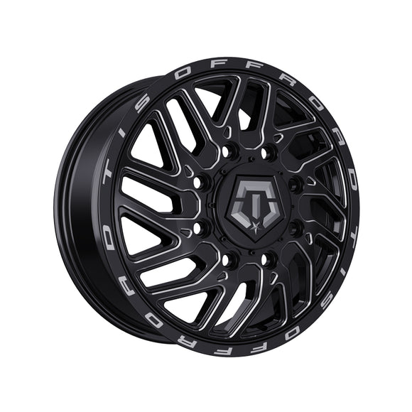 1 X TIS 544BM Dually 17X6.5 8X6.50 121.7 Hub +129 Offset Gloss Black w/Milled Accents Wheel Rim