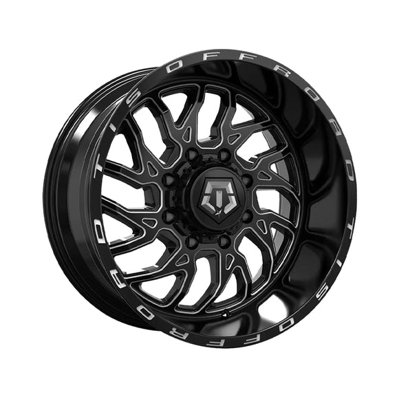 1 X TIS 544BM Dually 20X8.25 8X200 142 Hub -198 Offset Gloss Black w/Milled Accents Wheel Rim