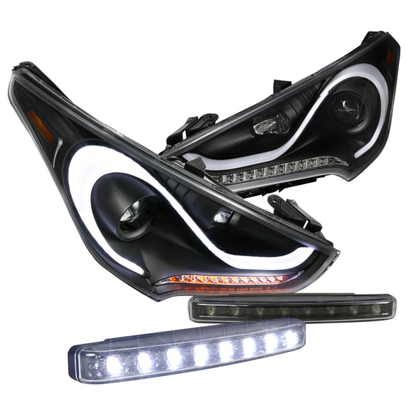 Coolstuffguru Compatible with Veloster LED Sequential Black Projector Headlights, 8-LED Fog Lamps