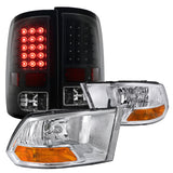 Coolstuffguru Compatible with Dodge Ram Euro Crystal Chrome Headlights+Black LED Tail Brake Lamps