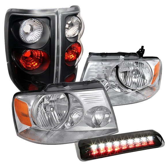 Coolstuffguru Compatible with Ford F150 Chrome Headlights+Black Tail Lights+Smoke LED 3rd Brake Lamp