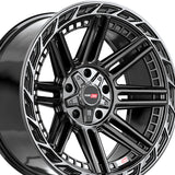 1 X Vortek VRP-501 Gloss Black Center & Diamond Cut Ring With Dark Tint 20X9 5x127/5x139.7 78.1 Hub 0 Offset Black Wheel Rim