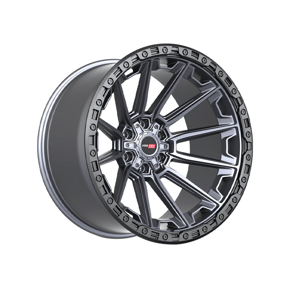 1 X Vortek VRT-601 Matte Titanium With Black Bead Ring 20X9 6x135/6x139.7 106.1 Hub 18 Offset Titanium, Black Wheel Rim