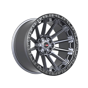 1 X Vortek VRT-601 Matte Titanium With Black Bead Ring 22X10 6x135/6x139.7 106.1 Hub -12 Offset Titanium, Black Wheel Rim