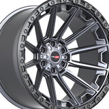 1 X Vortek VRT-601 Matte Titanium With Black Bead Ring 20X10 6x135/6x139.7 106.1 Hub -24 Offset Titanium, Black Wheel Rim