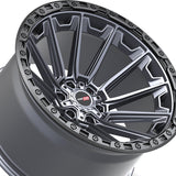 1 X Vortek VRT-601 Matte Titanium With Black Bead Ring 17X9 6x135/6x139.7 106.1 Hub -12 Offset Titanium, Black Wheel Rim