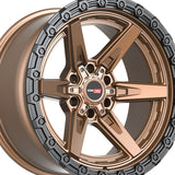 1 X Vortek VRT-602 Matte Bronze With Black Bead Ring 17X9 6x135/6x139.7 106.1 Hub -12 Offset Bronze, Black Wheel Rim