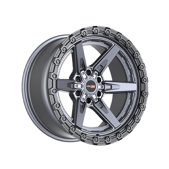 1 X Vortek VRT-602 Matte Titanium With Black Bead Ring 20X10 6x135/6x139.7 106.1 Hub -12 Offset Titanium, Black Wheel Rim