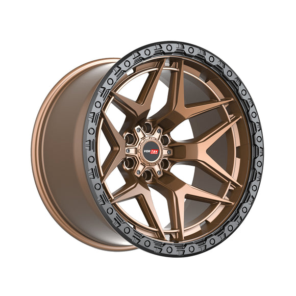 1 X Vortek VRT-603 Matte Bronze With Black Bead Ring 20X9 6x135/6x139.7 106.1 Hub 0 Offset Bronze, Black Wheel Rim