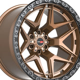 1 X Vortek VRT-603 Matte Bronze With Black Bead Ring 20X9.5 8x165.1 125.1 Hub 18 Offset Bronze, Black Wheel Rim