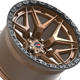1 X Vortek VRT-603 Matte Bronze With Black Bead Ring 20X9.5 8x165.1 125.1 Hub 18 Offset Bronze, Black Wheel Rim