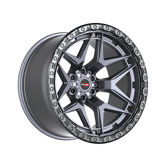 1 X Vortek VRT-603 Matte Titanium With Black Bead Ring 20X12 6x135/6x139.7 106.1 Hub -44 Offset Titanium, Black Wheel Rim