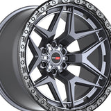 1 X Vortek VRT-603 Matte Titanium With Black Bead Ring 20X10 6x135/6x139.7 106.1 Hub -12 Offset Titanium, Black Wheel Rim
