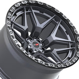1 X Vortek VRT-603 Matte Titanium With Black Bead Ring 20X9.5 Blank-8x 125.1 Hub 18 Offset Titanium, Black Wheel Rim