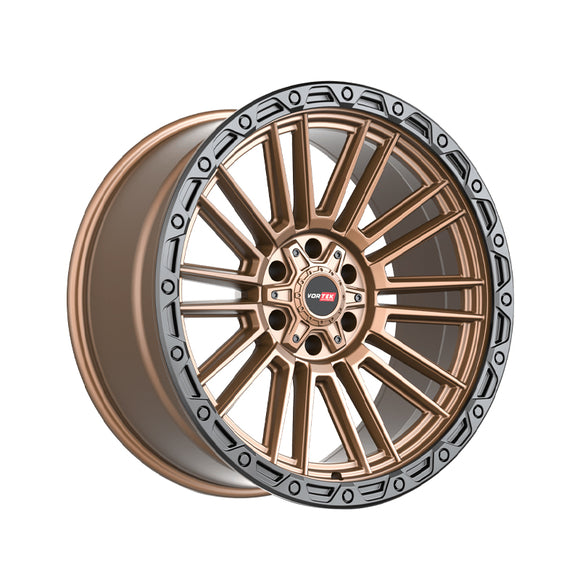 1 X Vortek VRT-604 Matte Bronze With Black Bead Ring 20X9.5 6x135/6x139.7 106.1 Hub -18 Offset Bronze, Black Wheel Rim