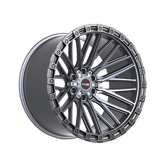 1 X Vortek VRT-608 Matte Titanium With Black Bead Ring 20X10 6x135/6x139.7 106.1 Hub -12 Offset Titanium, Black Wheel Rim