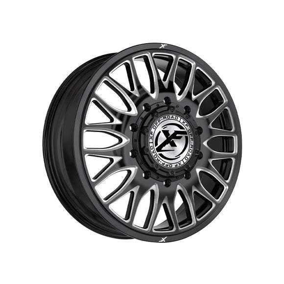 1 X XF Dually XF-240 Dually Gloss Black & Milled 24X8.25 10x225 170.1 Hub 110 Offset Black Wheel Rim
